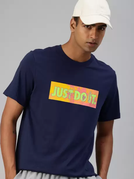 Men Graphic Print Round Neck Pure Cotton Blue T-Shirt